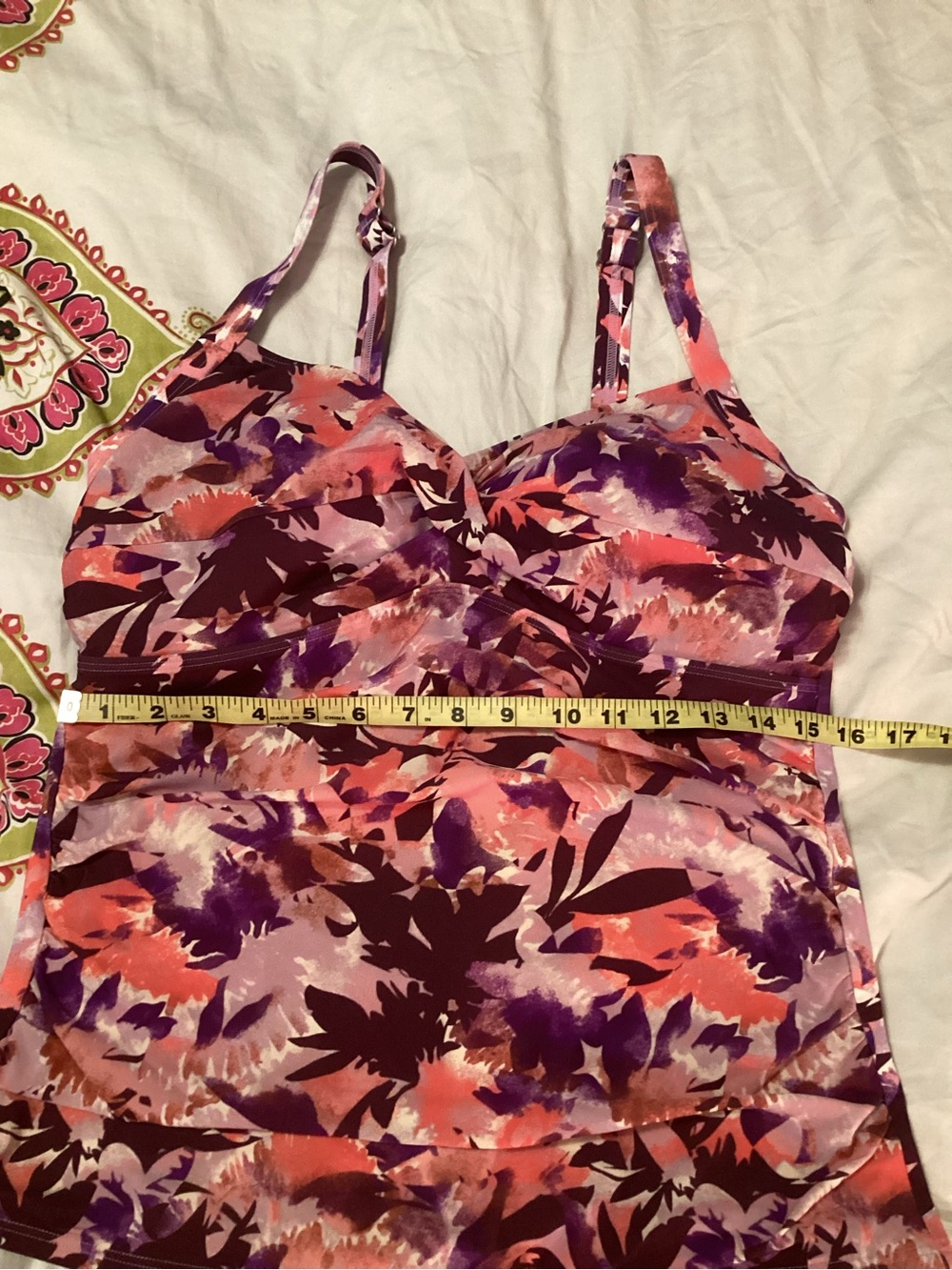 L.L. Bean Floral Twist-Front Tankini Swim Top in Purple and Pink - Picture 12 of 13